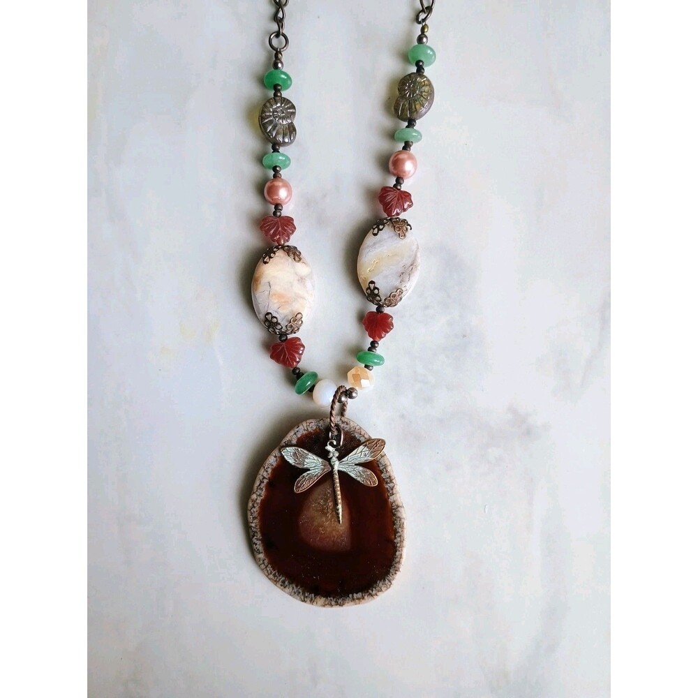 Handmade Agate/Geode Slice Statement Necklace With Other Semi Precious Stones